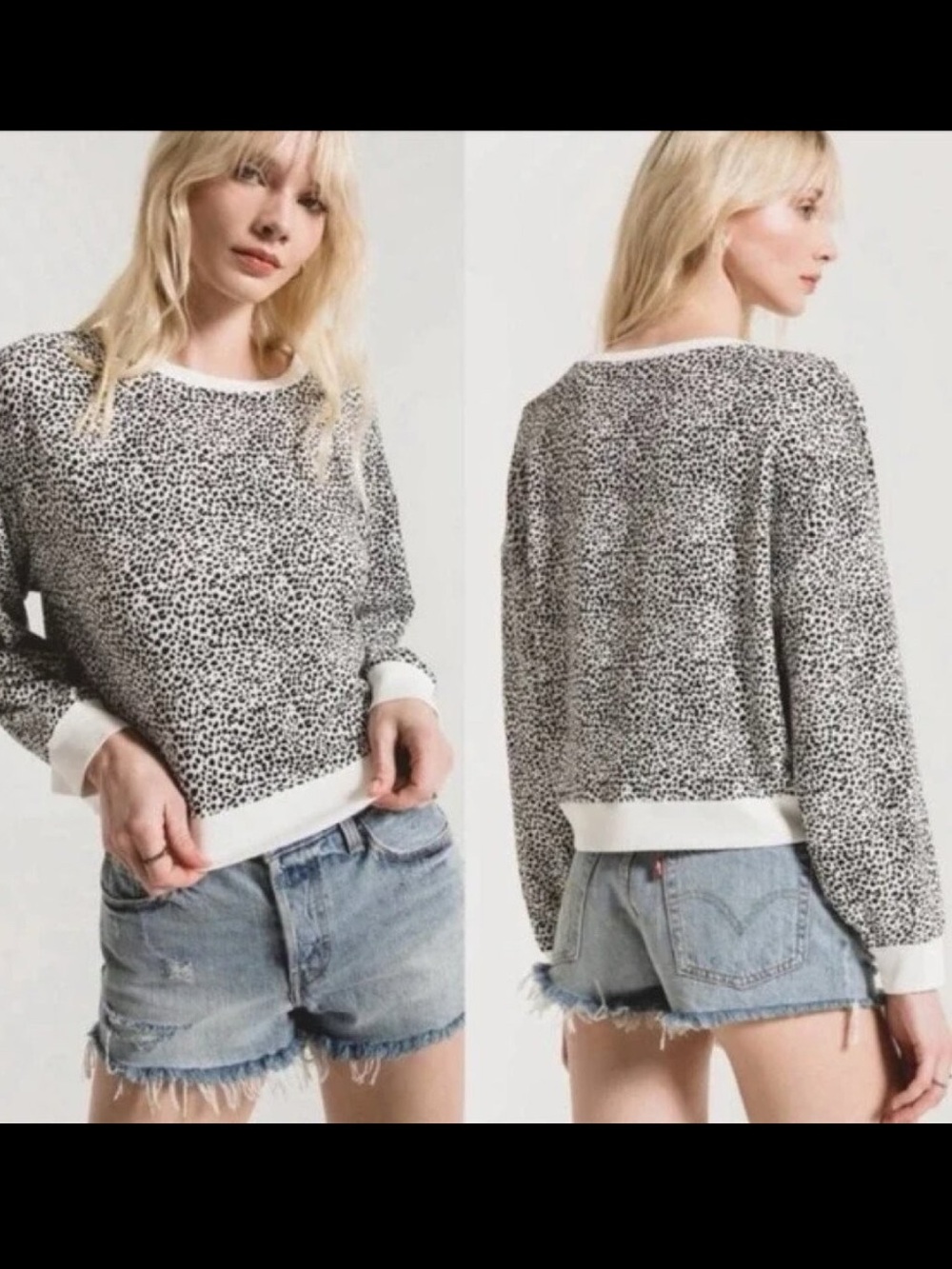 Z SUPPLY Leopard Print Long Sleeve Pullover Sweatshirt Small